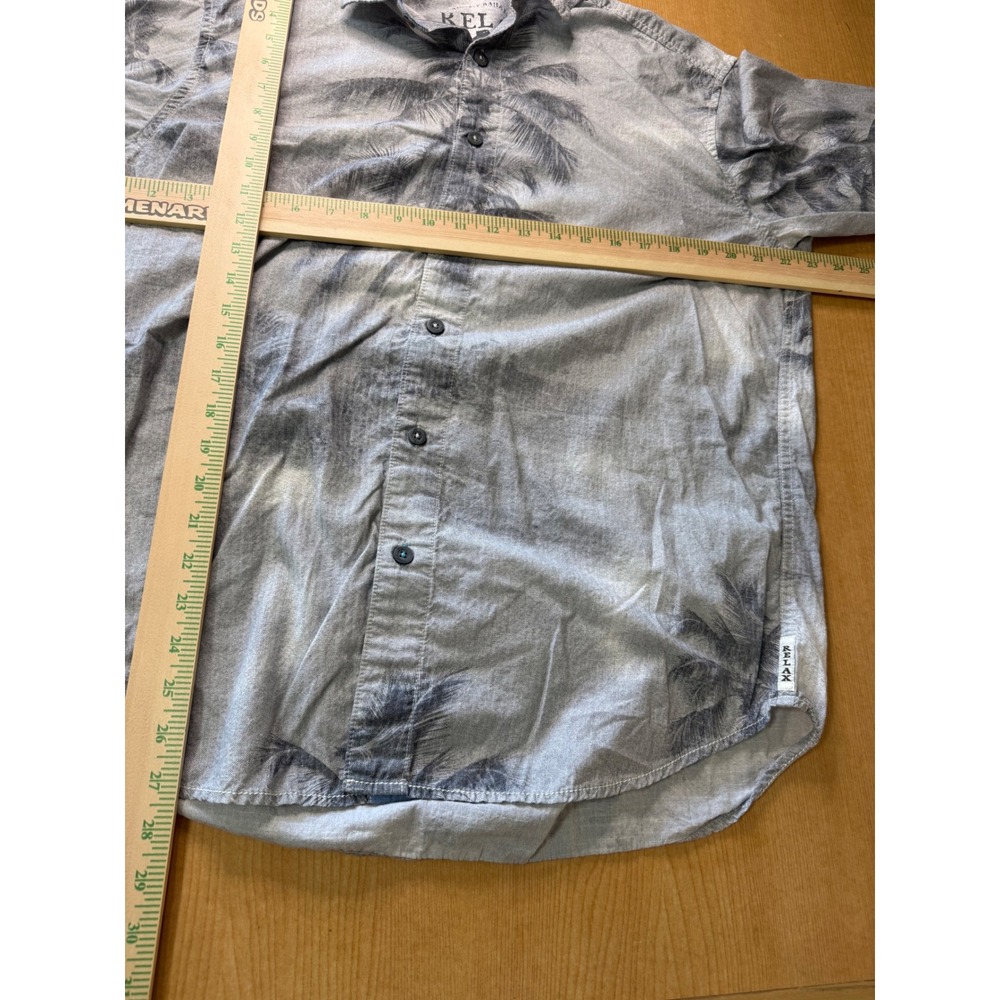 Tommy Bahama Relax Mens Medium Grey Palm Tree Tropical Cotton Tencel Shirt - Picture 5 of 7